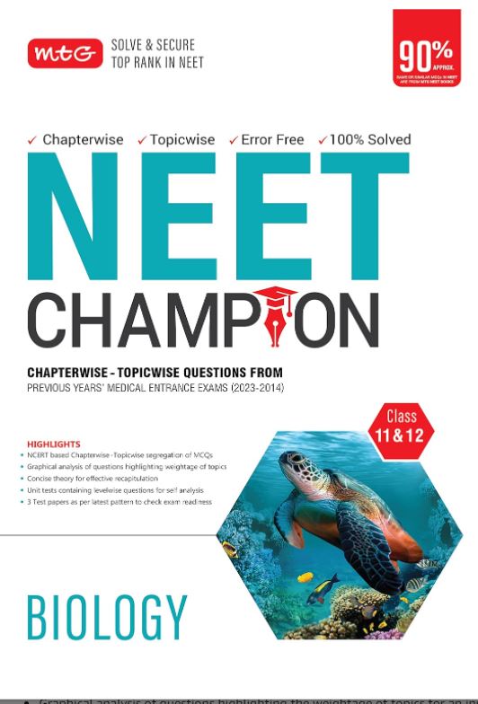 MTG NEET Champion Biology Book For 2024 Exam | NCERT Based Chapterwise Topicwise Questions Papers From Last 10 Previous Years Medical Entrance Exams